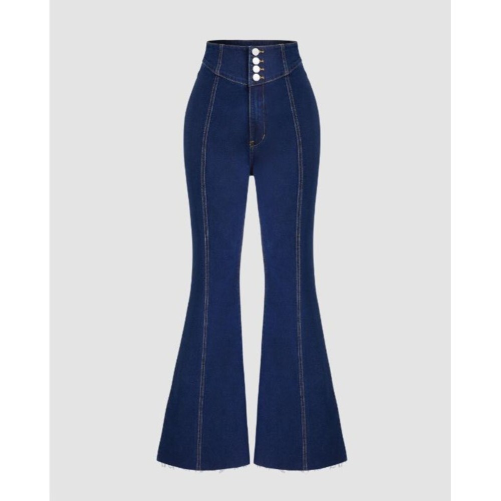 Cider Womens High Waisted‎ Flare Jeans Dark Navy Blue Seam Detail Size M NEW